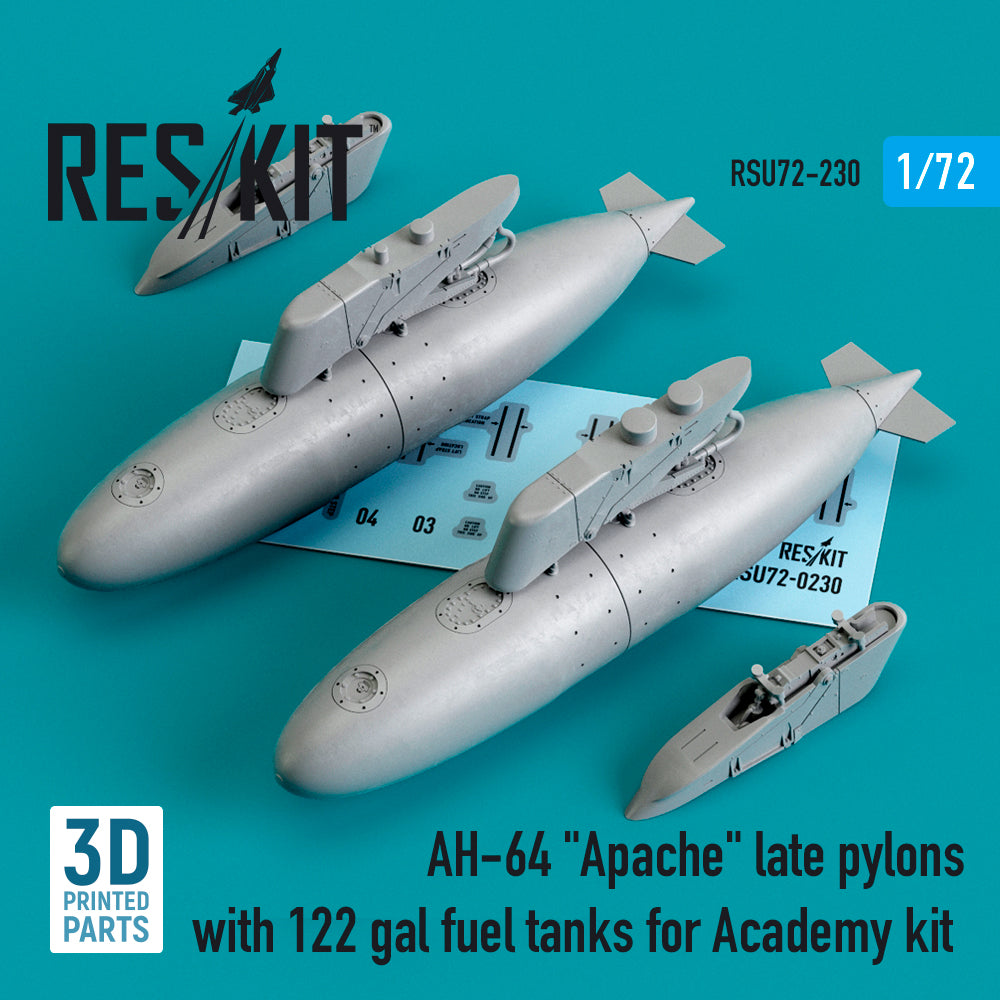 Bell/Boeing AH-64 Apache late pylons with 122 gal fuel tanks (designed to be used with Academy kits) 3D-Printed)