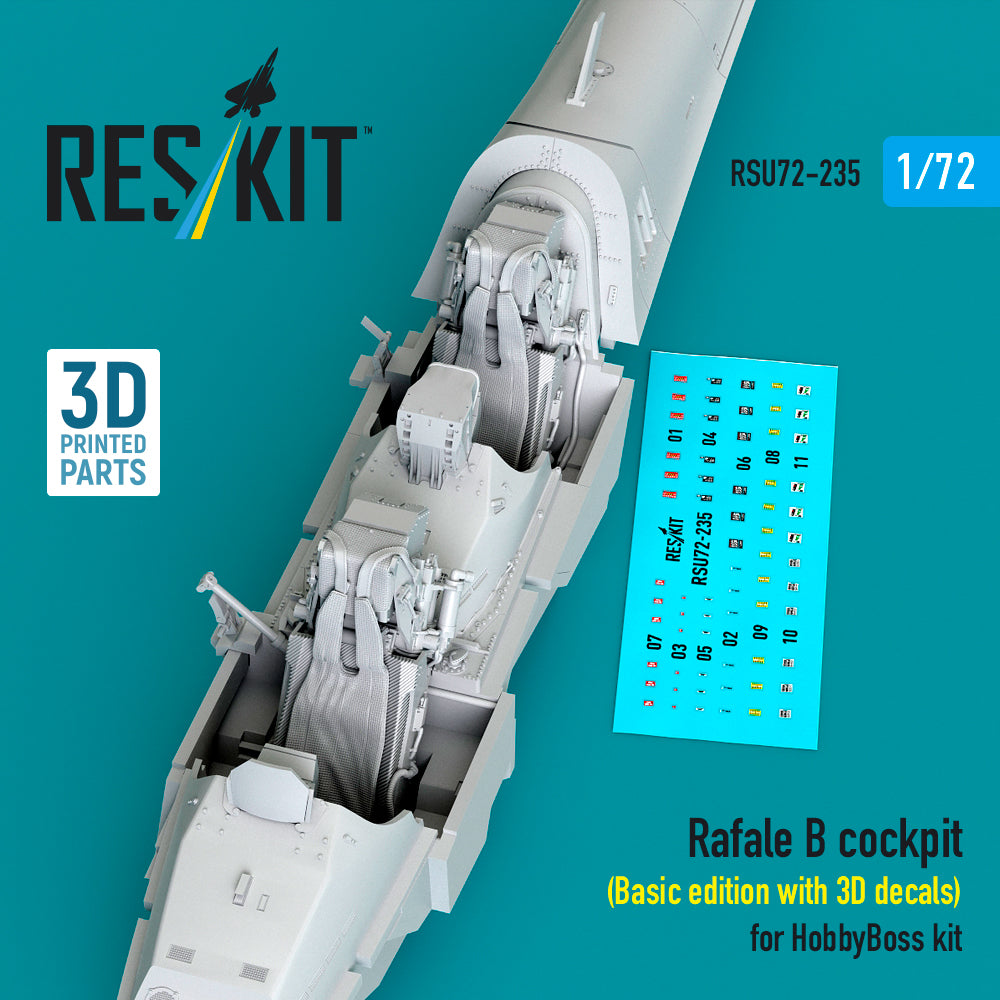 Dassault Rafale B cockpit (Basic edition with 3D decals) (designed to be used with Hobby Boss kits) (3D Printed)
