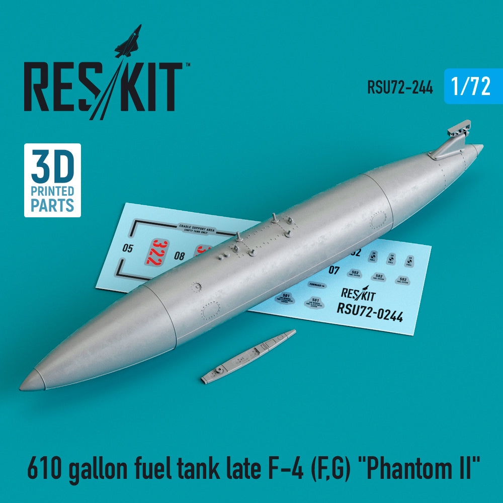 610 gallon fuel tank late McDonnell F-4F/F-4G Phantom 3D-Printed) (designed to be used with Academy, Fine Molds, Fujimi, Hasegawa, Hobby 2000 and Revell kits etc)