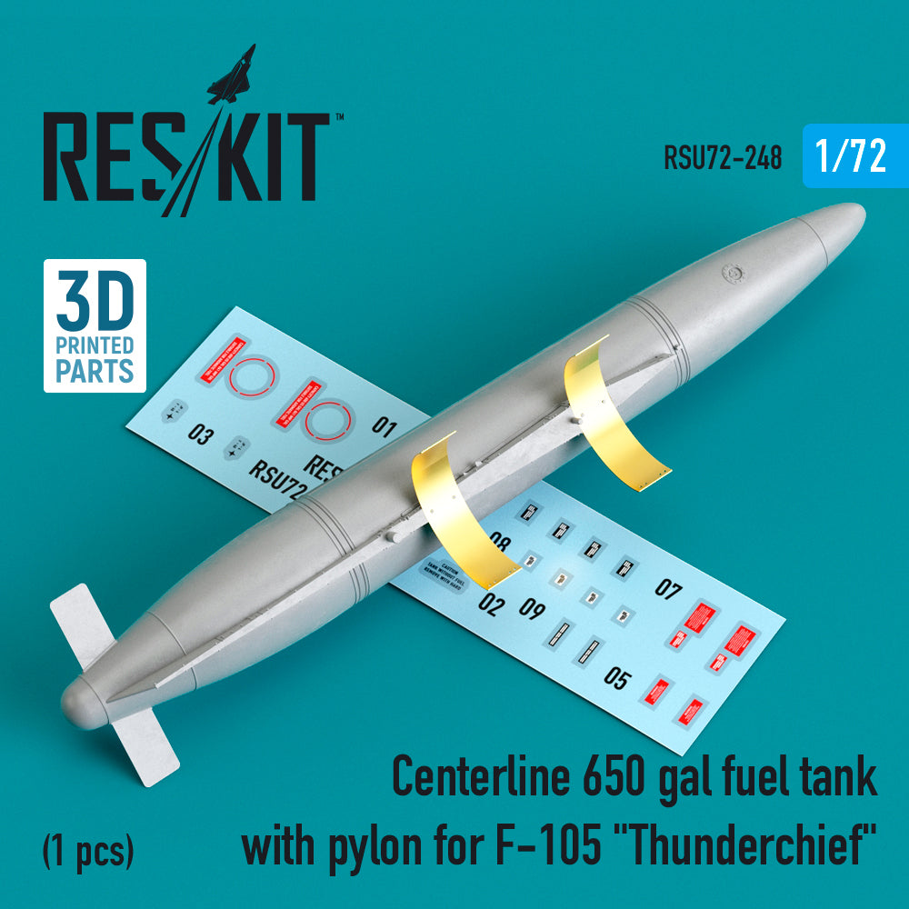 Centerline 650 gal fuel tank with pylons for Republic F-105D/F-105G Thunderchief (1 pc) 3D-Printed