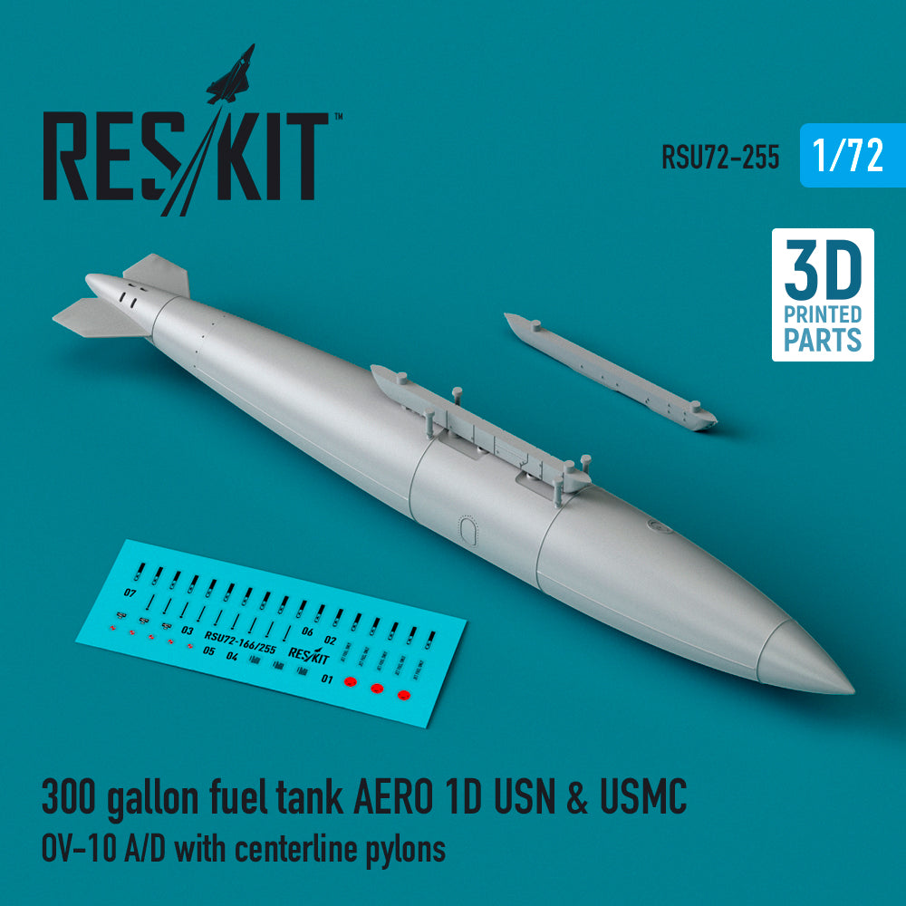 300 gallon fuel tank AERO 1D USN & USMC (1 pcs) (North-American/Rockwell Bronco with centerline pylons) (3D-Printed) (ResKit sold out February 2026)