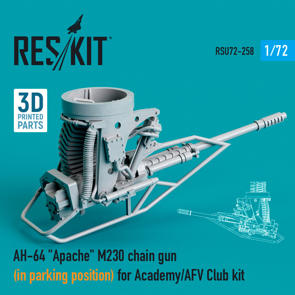 Bell/Boeing AH-64 Apache M230 chain gun (in parking position) (designed to be used with Academy and AFV Club kits) 3D-Printed)