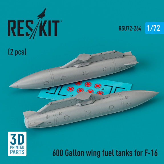 600 Gallon wing fuel tanks for Lockheed-Martin F-16CJ/DJ Block 50/52, 50/52+, F-16I Sufa (2 pcs) (3D-Printed)