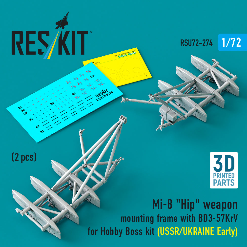 Mil Mi-8 Hip weapon mounting frame with BD3-57KrV (designed to be used with Hobby Boss kits) (USSR/UKRAINE Early) (2 pcs) (3D-Printed) (1/72)