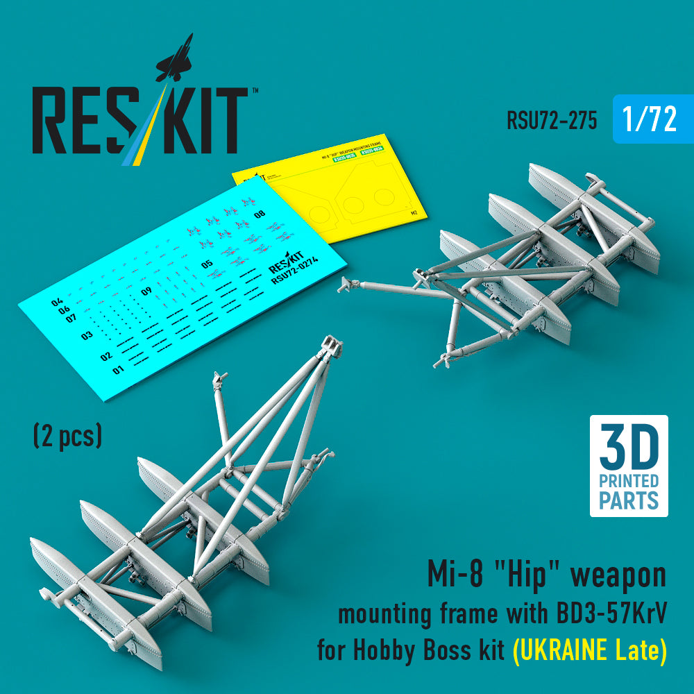 Mil Mi-8 Hip weapon mounting frame with BD3-57KrV (designed to be used with Hobby Boss kits) (UKRAINE Late) (2 pcs) (3D-Printed) (1/72)