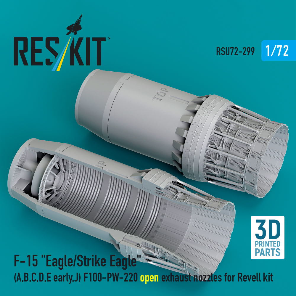 McDonnell F-15 Eagle/Strike Eagle [F-15A, F-15B, F-15C, F-15D, F-15E early version, F-15J] F100-PW-220 open exhaust nozzles (designed to be used with Revell kits) (3D-Printed) (1/72)