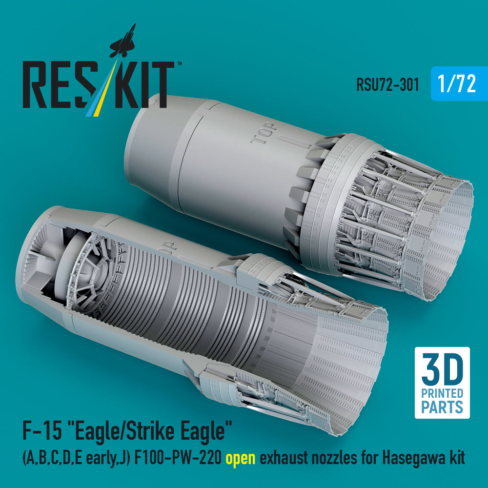 McDonnell F-15 Eagle/Strike Eagle [F-15A, F-15B, F-15C, F-15D, F-15E early version, F-15J] F100-PW-220 open exhaust nozzles (designed to be used with Hasegawa kits) (3D-Printed) (1/72)