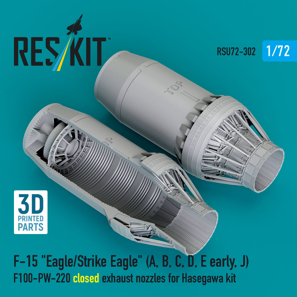 McDonnell F-15 Eagle/Strike Eagle [F-15A, F-15B, F-15C, F-15D, F-15E early version, F-15J] F100-PW-220 closed exhaust nozzles (designed to be used with Hasegawa kits) (3D-Printed) (1/72)