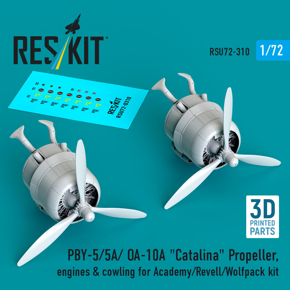 Consolidated PBY-5/PBY-5A/OA-10A Catalina Propeller, engines & cowling (designed to be used with Academy, Hobby 2000, Revell and Wolfpack kits) 3D-Printed