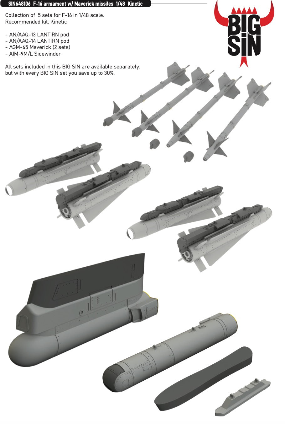 Lockheed-Martin F-16 armament with Maverick missiles (designed to be used with Kinetic Model kits) JUNE RELEASE EXPECTED TO BE IN STOCK LATE MAY