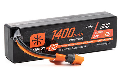 Spektrum 1400mAh 2S LiPo battery with IC2 connector, perfect for smart charging and high performance.