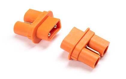 Orange IC2 connectors for Spektrum Smart batteries, ensuring reliable connectivity.