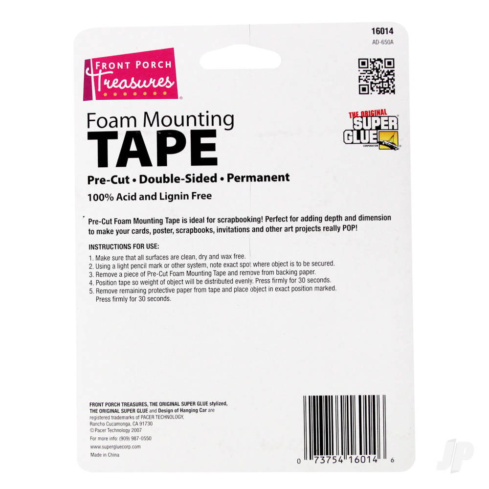 Super Glue Foam Mounting Tape, Double-Sided, Pre-Cut (.75in x 10ft) SUP16014 1