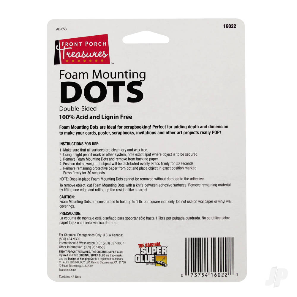 Super Glue Foam Mounting Dots, Double-Sided, .75in Diameter, (48 Dots) SUP16022 1