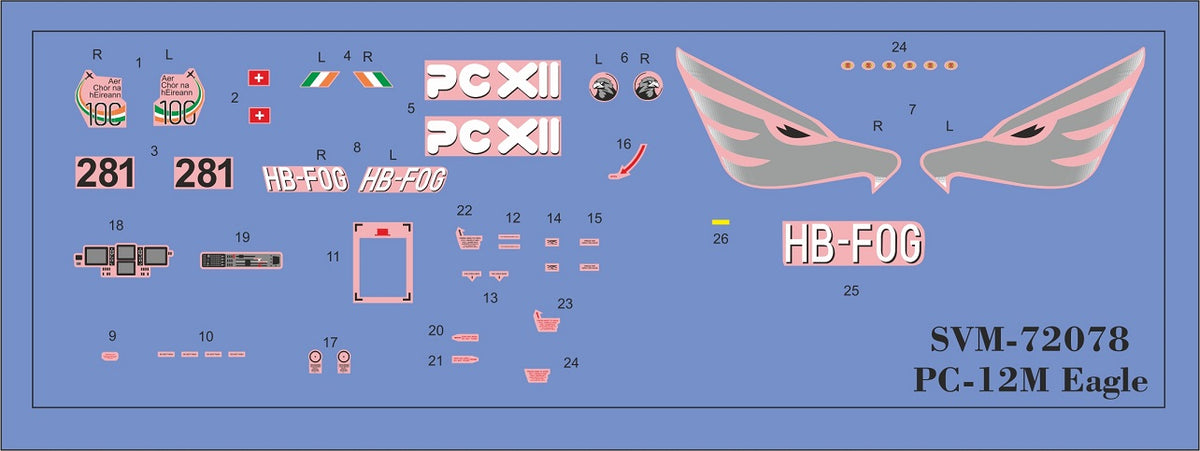 PC-12M 'Eagle' utility turboprop aircraftBox content:130 parts;PE sheet and painting masks;Decal sheet for 2 livery (on the boxart and picture below)