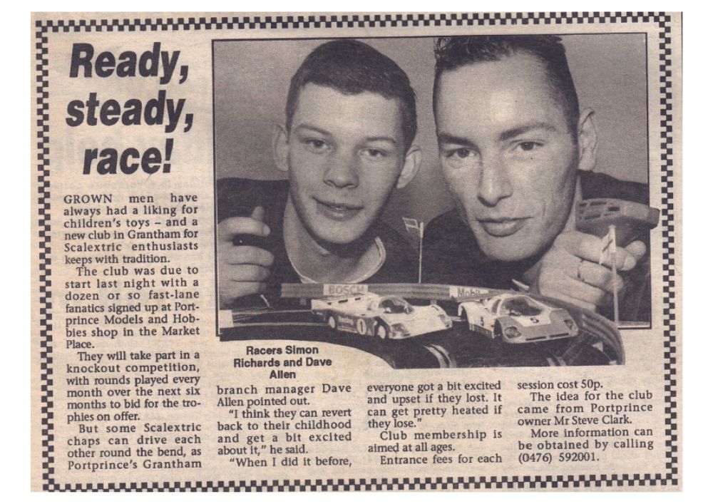 Article about Scalextric club started in Grantham