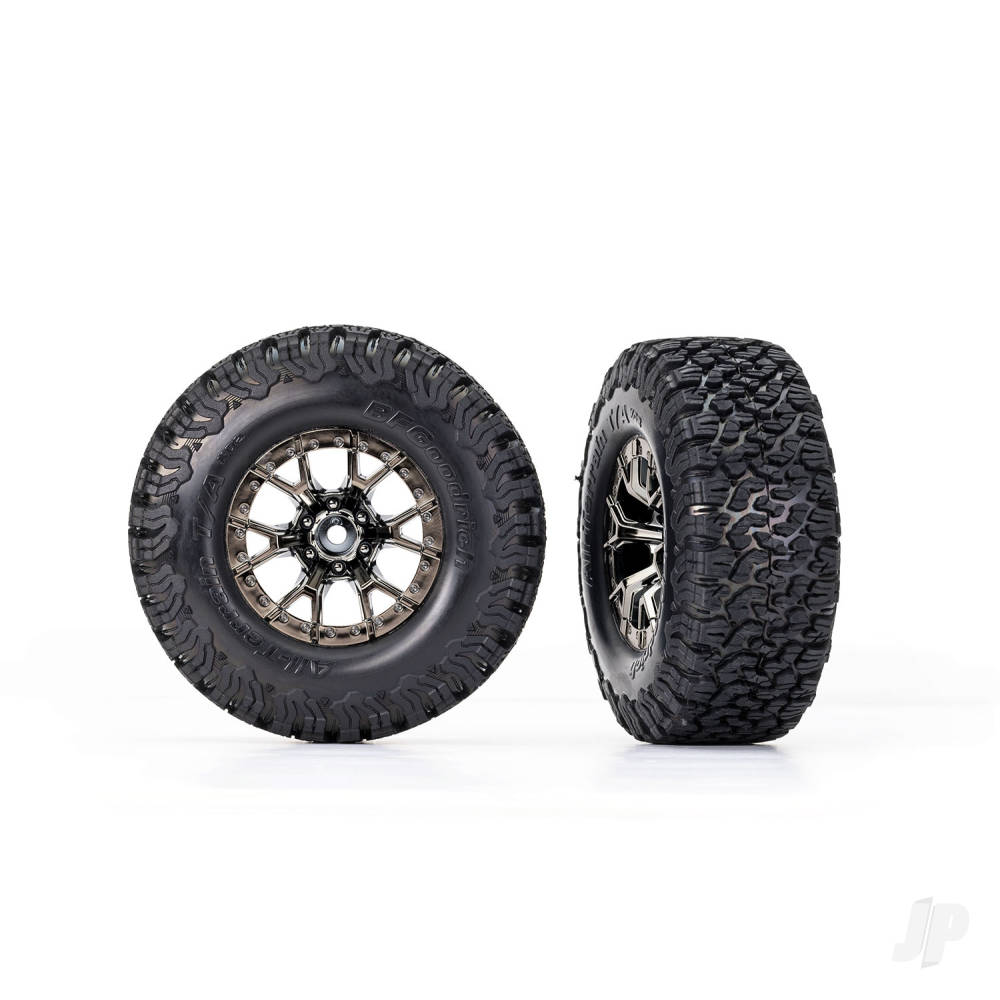 Traxxas Tyres & wheels, assembled, glued (Ford Raptor R black chrome wheels, BFGoodrich All-Terrain T/A KO2 Tyres, foam inserts) (2) (2WD front) TRX10186-BLKCR