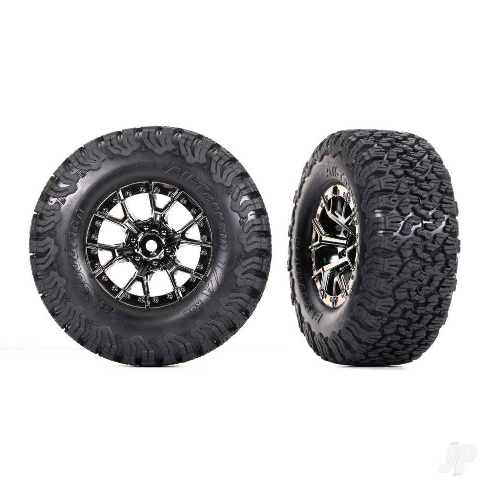 Traxxas Tyres & wheels, assembled, glued (Ford Raptor R black chrome wheels, BFGoodrich All-Terrain T/A KO2 Tyres, foam inserts) (2) (4WD front/rear, 2WD rear) TRX10187-BLKCR