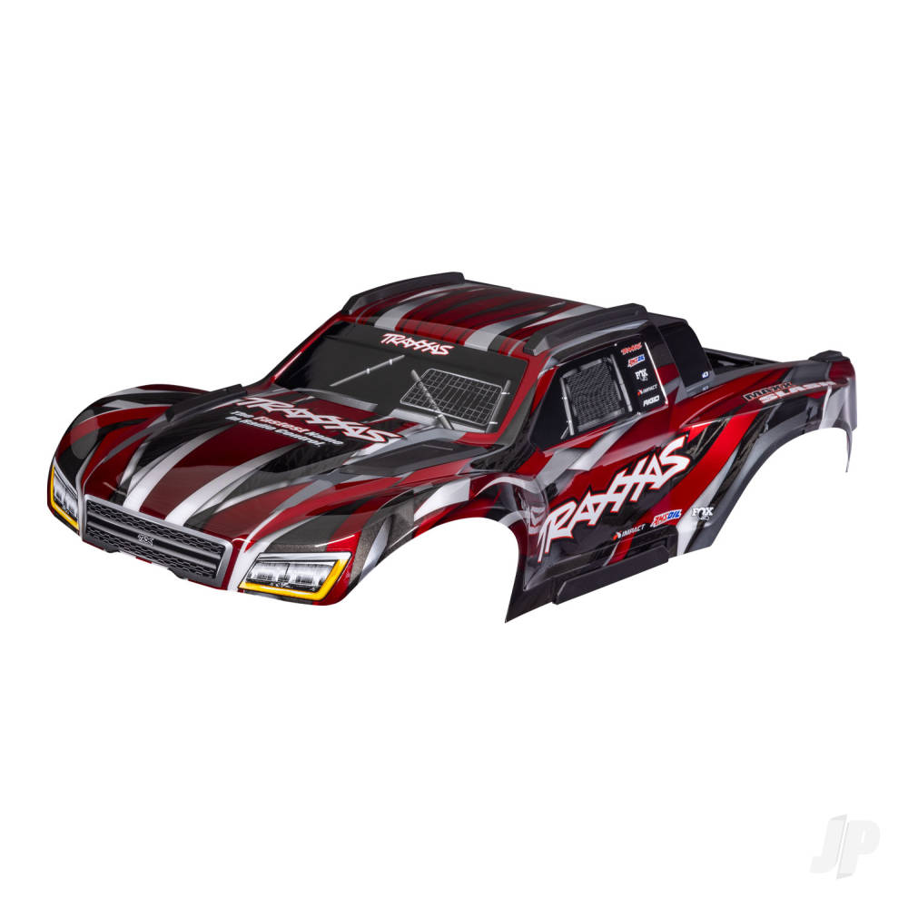 Traxxas Body, Maxx Slash, red (painted)/ decal sheet (assembled with body support, body plastics, & latches for clipless mounting) TRX10211-RED