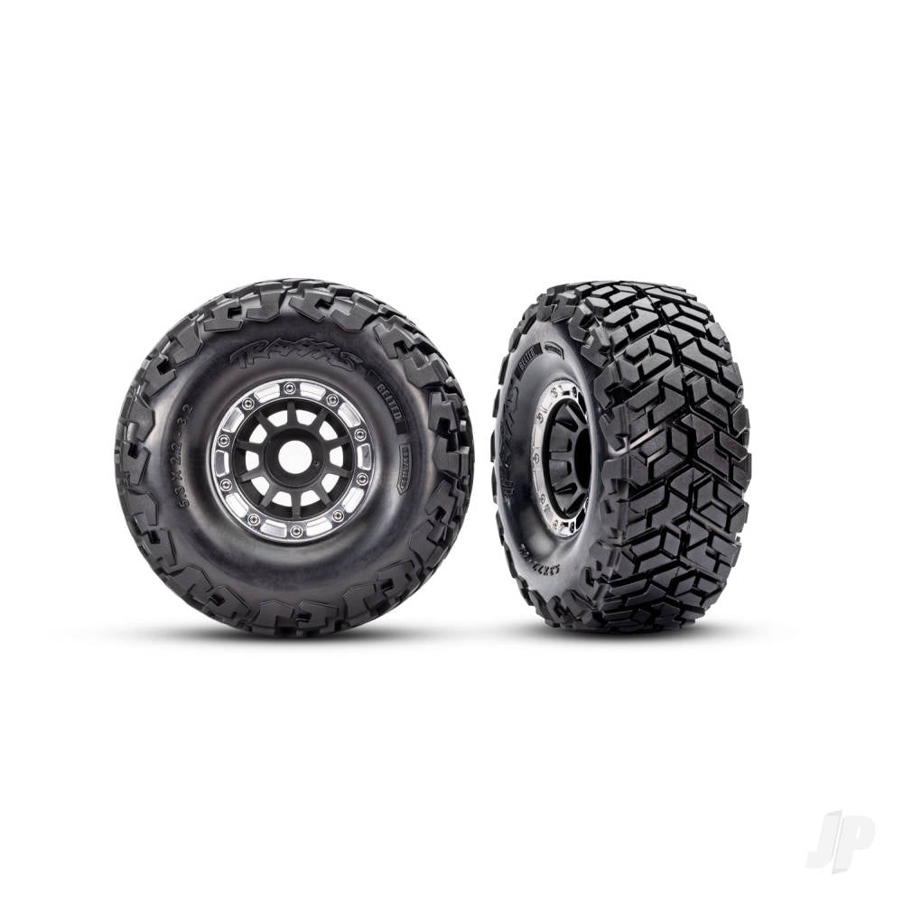 Traxxas Tyres &amp; wheels, assembled, glued, left (1), right (1) (black with satin beadlock wheels, Maxx Slash belted tyres, foam inserts) (17mm splined) (TSM rated) TRX10272-BLK