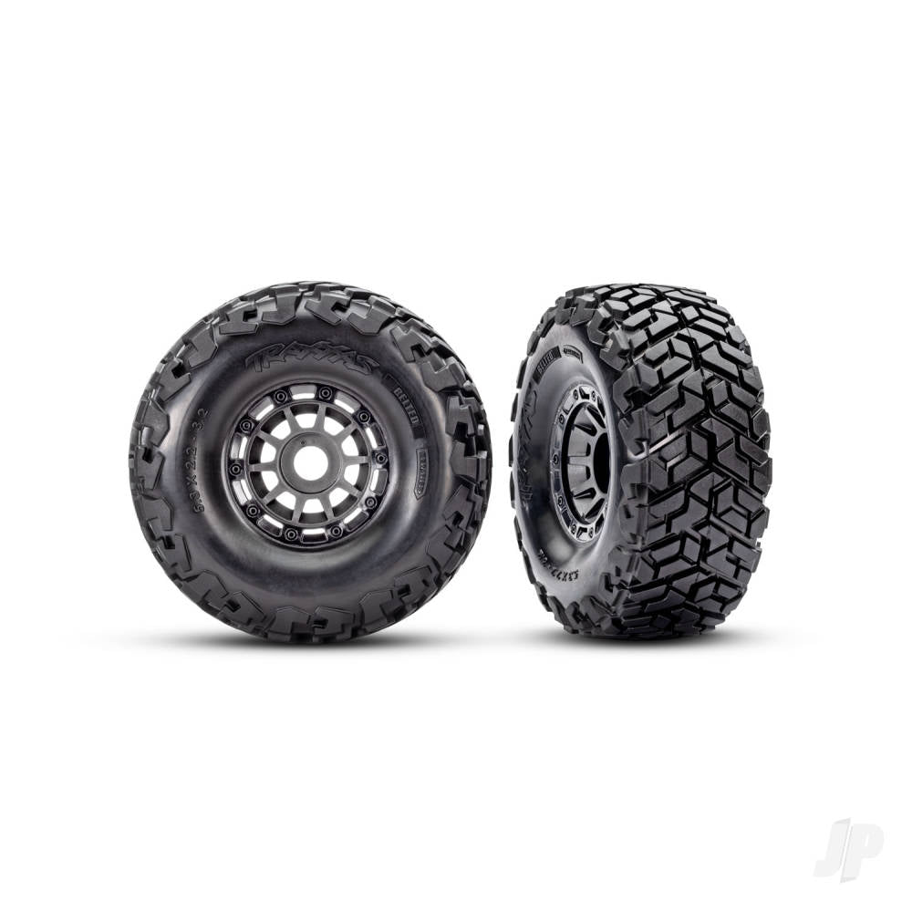 Traxxas Tyres & wheels, assembled, glued, left (1), right (1) (charcoal gray wheels, Maxx Slash belted tyres, foam inserts) (17mm splined) (TSM rated) TRX10272-GRAY