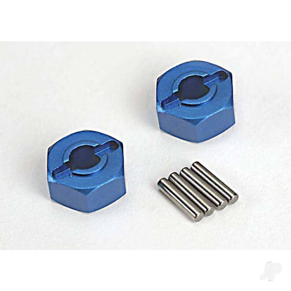 Traxxas Wheel Hubs, hex (Blue-anodised, lightweight aluminium) (2 pcs) / axle pins (4 pcs) TRX1654X