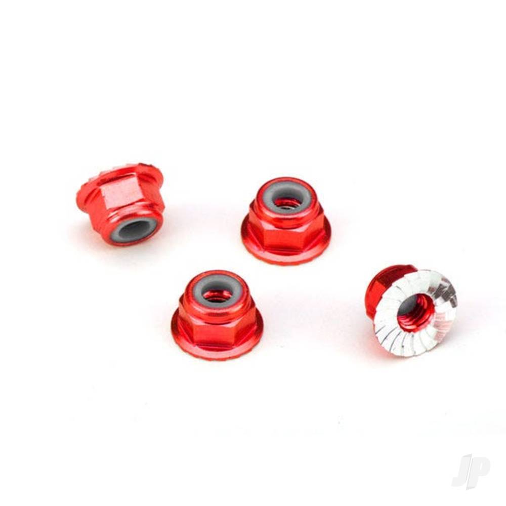 Traxxas Nuts, aluminium, flanged, serrated (4mm) (Red-anodised) (4 pcs) TRX1747A