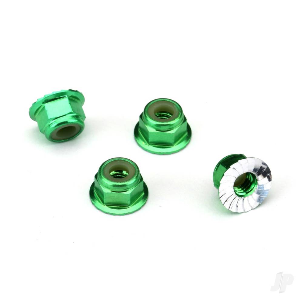 Traxxas Nuts, aluminium, flanged, serrated (4mm) (Green-anodised) (4 pcs) TRX1747G