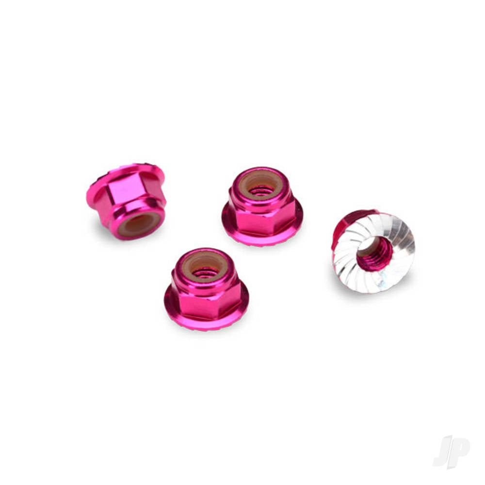 Traxxas Nuts, aluminium, flanged, serrated (4mm) (pink-anodised) (4 pcs) TRX1747P