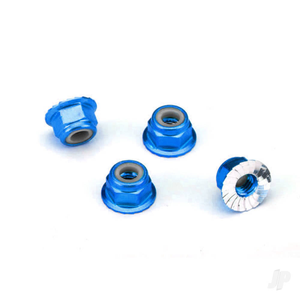 Traxxas Nuts, aluminium, flanged, serrated (4mm) (Blue-anodised) (4 pcs) TRX1747R