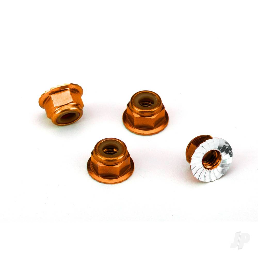 Traxxas Nuts, aluminium, flanged, serrated (4mm) (orange-anodised) (4) TRX1747T