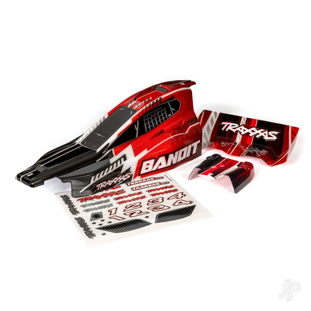 Traxxas Body, Bandit (also fits Bandit VXL), black & red/ wing (painted, decals applied) TRX2450