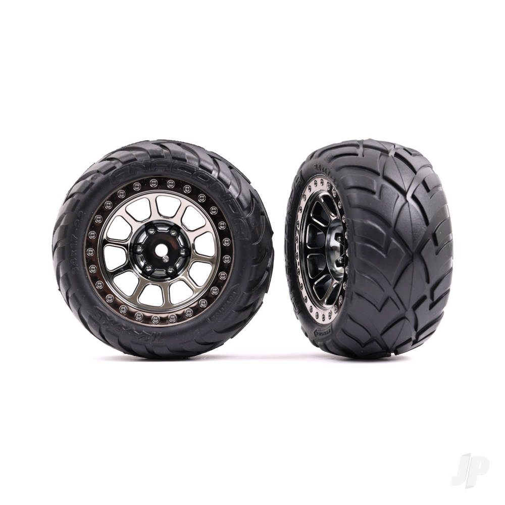 Traxxas Tyres & wheels, assembled (2.2' black chrome wheels, Anaconda 2.2' Tyres with foam inserts) (2) (Bandit rear)) TRX2478T