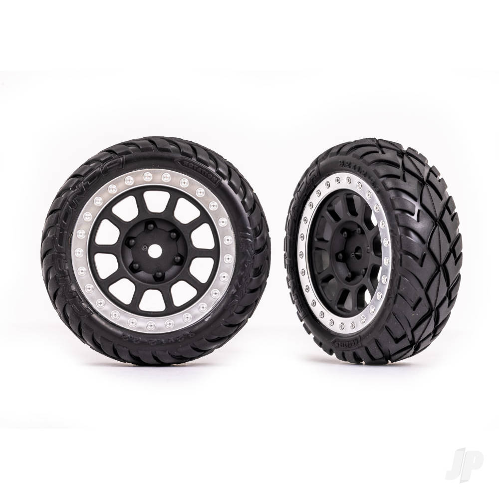 Traxxas Tyres & wheels, assembled (2.2' graphite gray, satin chrome beadlock wheels, Anaconda 2.2' Tyres with foam inserts) (2) (Bandit front) TRX2479G