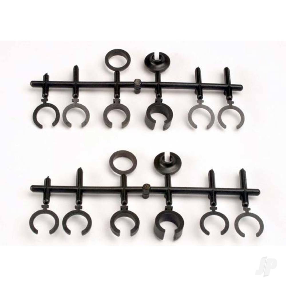 Traxxas Spring retainers, upper & lower (2 pcs) / spring pre-load spacers: 1mm (4 pcs) / 1.5mm (2 pcs) / 2mm (2 pcs) / 4mm (2 pcs) / 8mm (2 pcs) (Big Bore shocks) TRX2668
