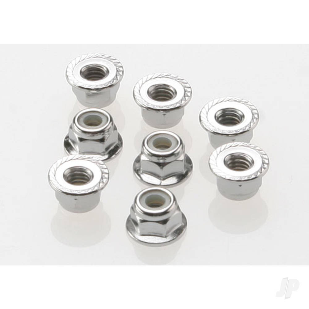 Traxxas Nuts, 4mm flanged nylon locking (Steel, serrated) (8 pcs) TRX3647