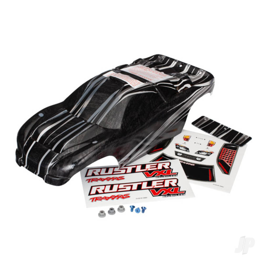 Traxxas Body, Rustler VXL, ProGraphix (replacement for the painted Body. Graphics are printed, requires paint & final colour application) / decal sheet / wing and aluminium hardware TRX3719