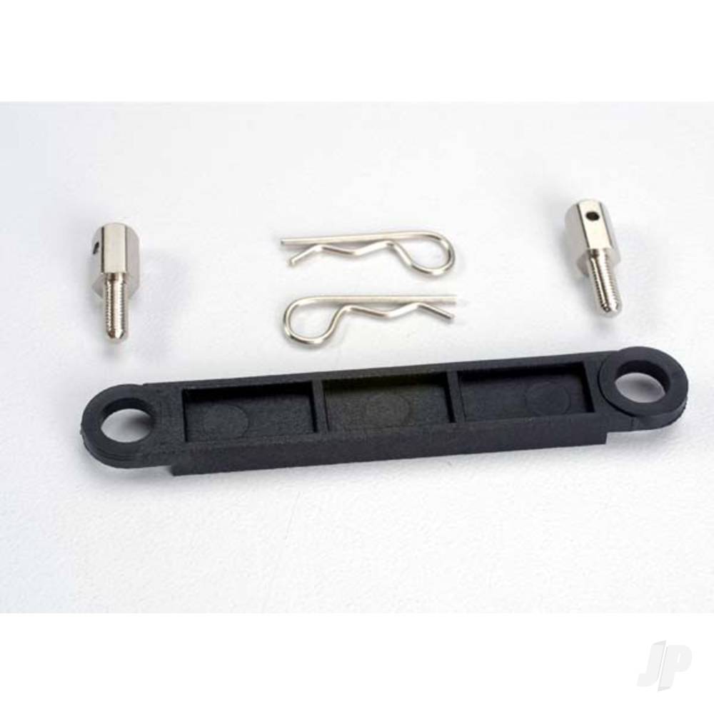 Traxxas Battery hold-down plate (black) / metal posts (2 pcs) / Body clips (2 pcs) TRX3727