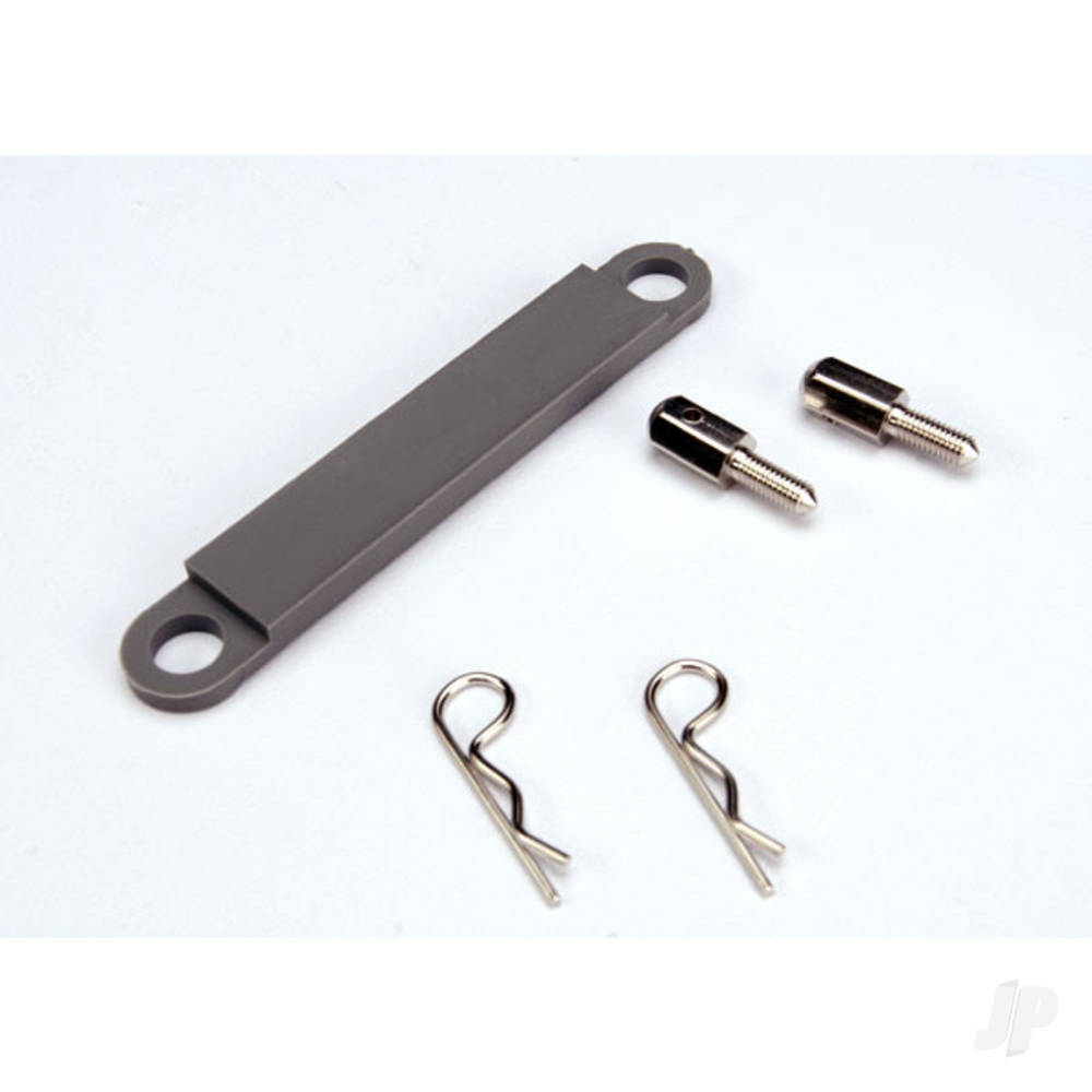 Traxxas Battery hold-down plate (grey) / metal posts (2 pcs) / Body clips (2 pcs) TRX3727A