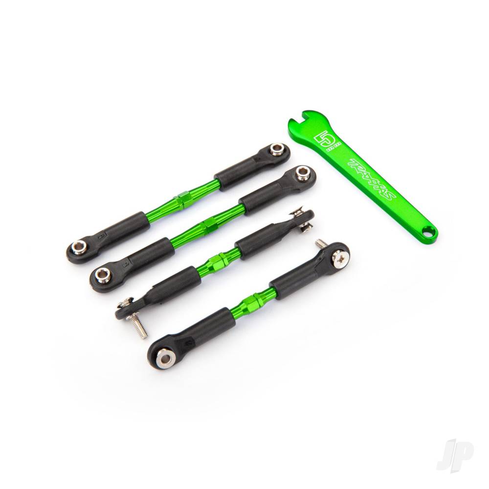 Traxxas Turnbuckles, aluminium (green-anodised), camber links, front, 39mm (2), rear, 49mm (2) (assembled w/rod ends & hollow balls)/ wrench TRX3741G