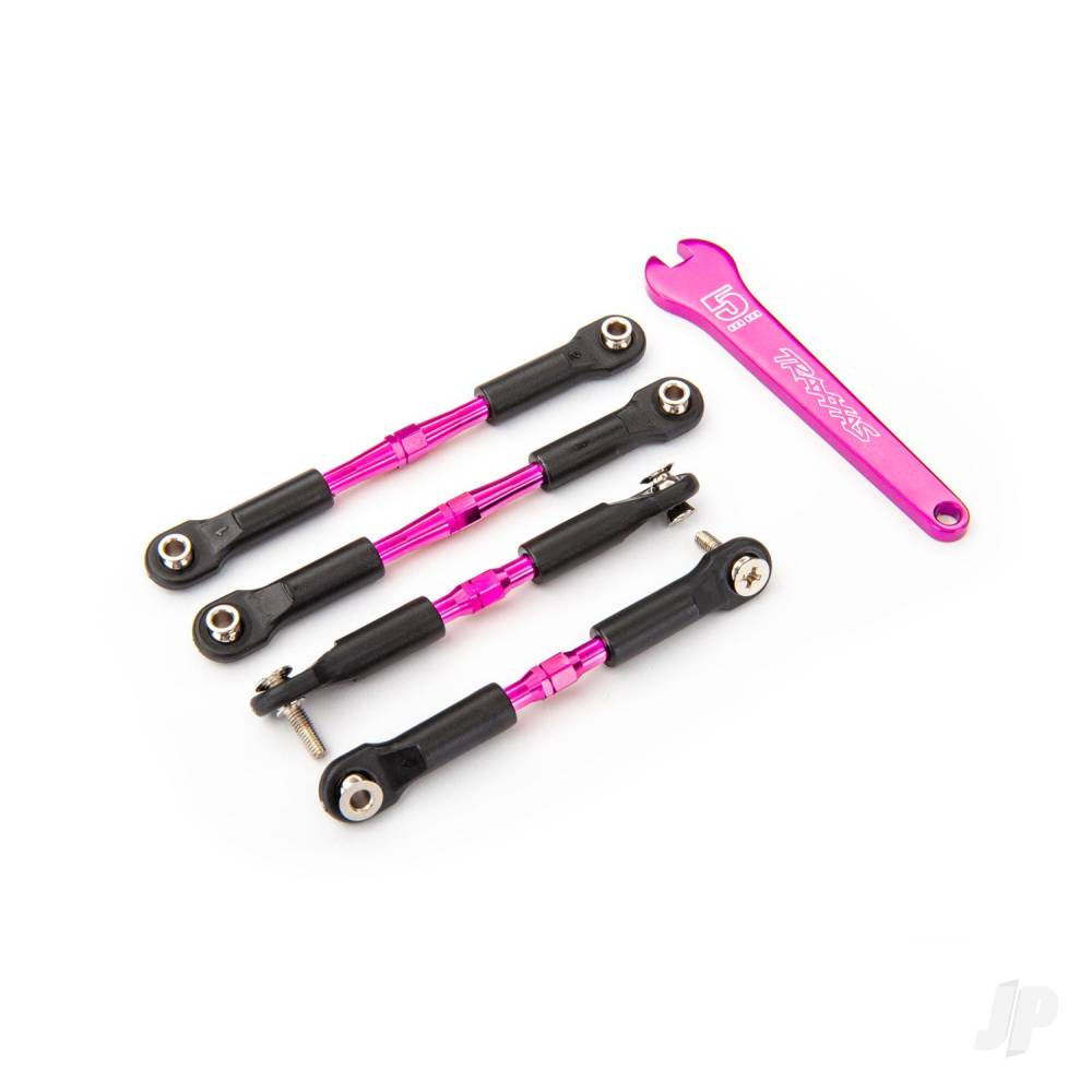 Traxxas Turnbuckles, aluminium (pink-anodised), camber links, front, 39mm (2), rear, 49mm (2) (assembled w/rod ends & hollow balls)/ wrench TRX3741P