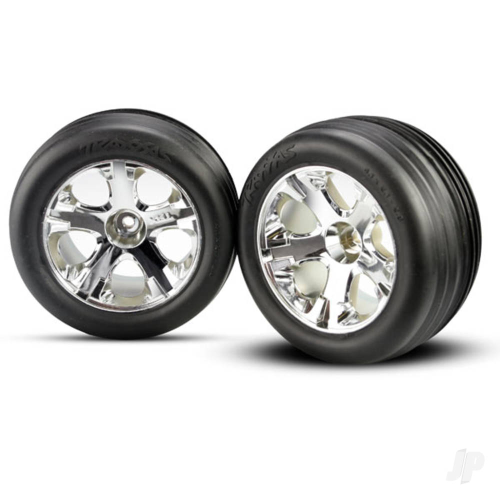 Traxxas Chrome Wheels and Ribbed Tyres (Pair) TRX3771