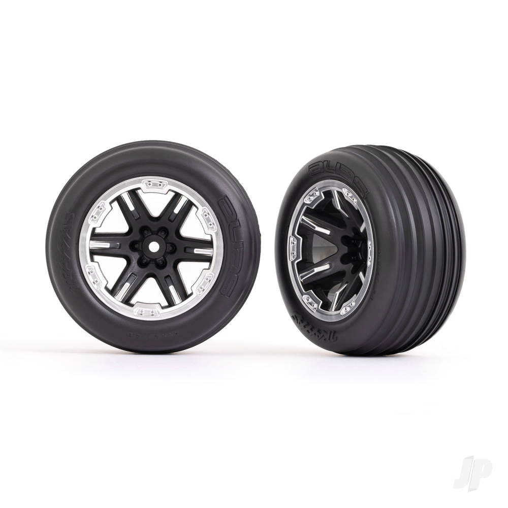 Traxxas Tyres & wheels, assembled, glued (2.8') (RXT black & satin wheels, ribbed Tyres, foam inserts) (electric front) (2) TRX3771X