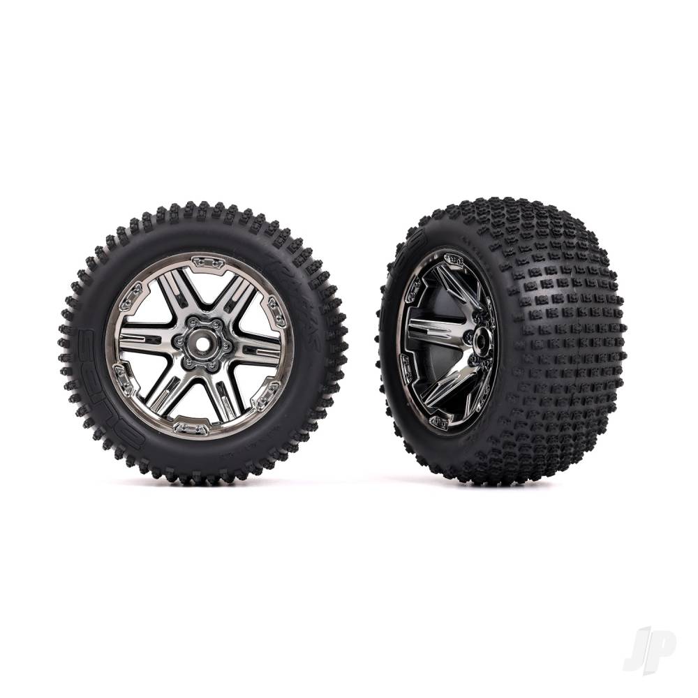 Traxxas Tyres & wheels, assembled, glued (2.8') (RXT black chrome wheels, Alias Tyres, foam inserts) (2WD electric rear) (2) (TSM rated) TRX3772R