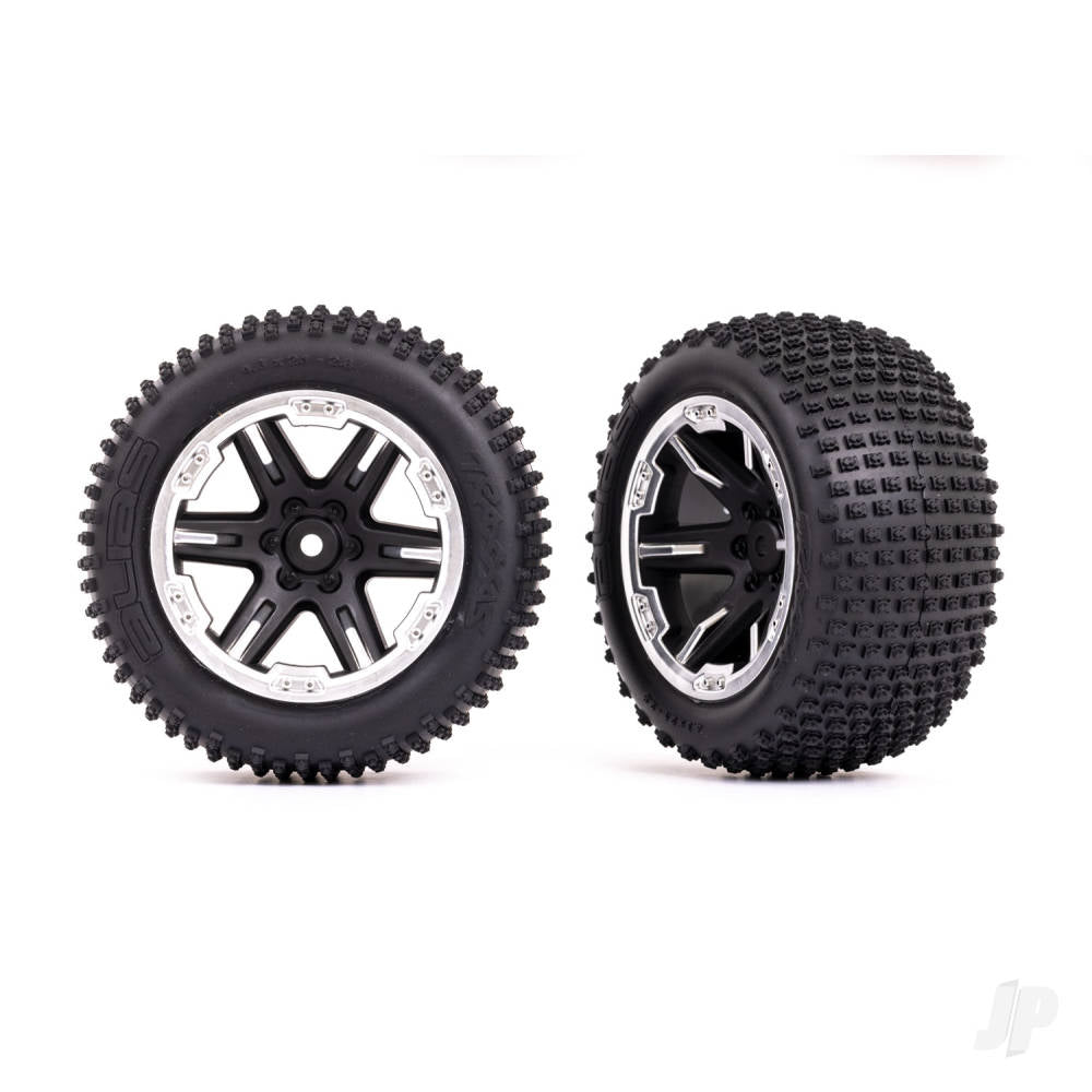 Traxxas Tyres & wheels, assembled, glued (2.8') (RXT black & satin wheels, Alias Tyres, foam inserts) (2WD electric rear) (2) (TSM rated) TRX3772X