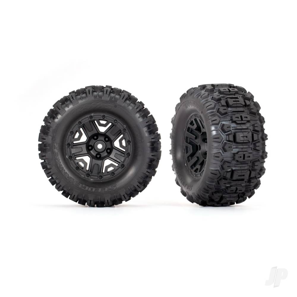 Traxxas Tyres & wheels, assembled, glued (black 2.8' wheels, Sledgehammer tyres, foam inserts) (electric rear) (2) (TSM rated) TRX3778