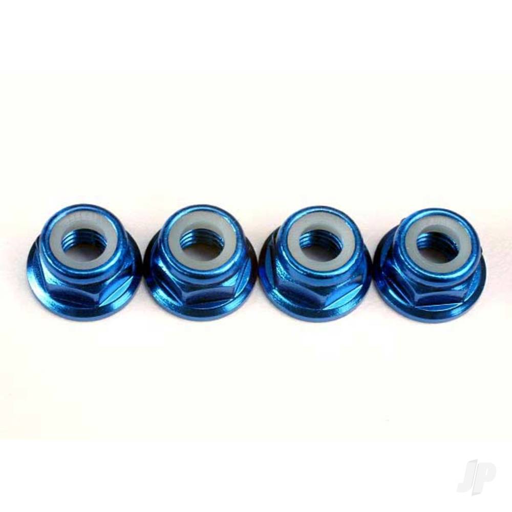 Traxxas Nuts, 5mm flanged nylon locking (Aluminium, Blue-anodised) (4 pcs) TRX4147X