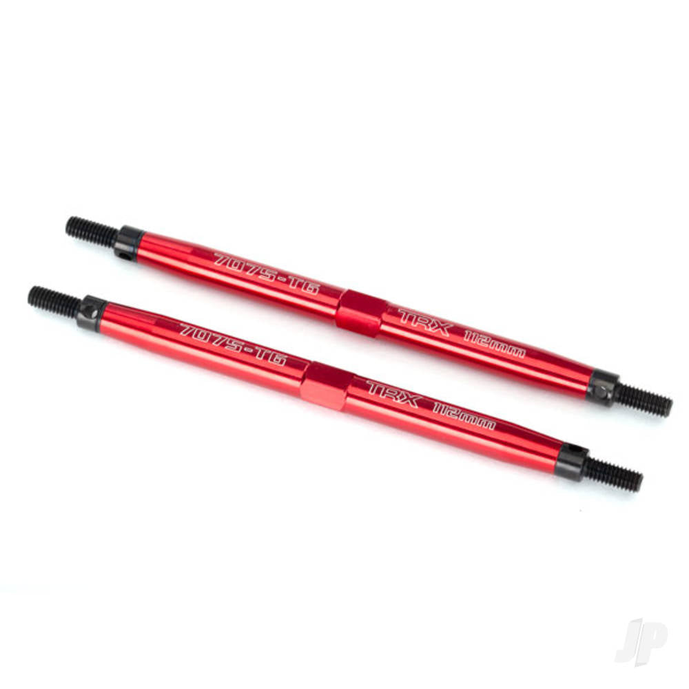 Traxxas Toe links, Maxx (Tubes Red-anodised, 7075-T6 aluminium, stronger than titanium) (112mm, Front) (2 pcs) / rod ends (4 pcs) / aluminium wrench (1pc) (For Maxx models with sealed pivot ball suspension &amp; 3.8&#39;&#39; wheels) TRX5141R