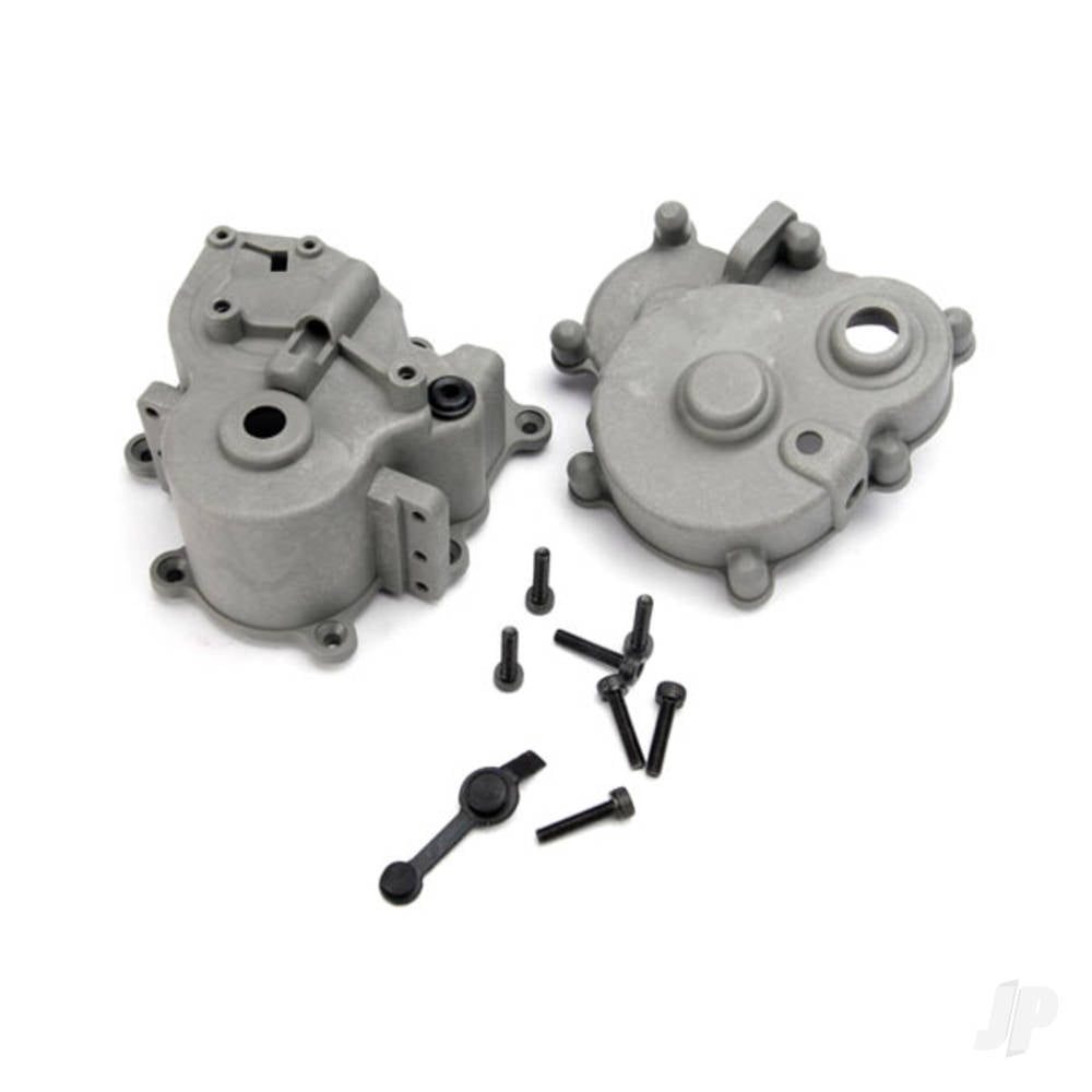 Traxxas Gearbox halves (Front & Rear) / rubber access plug / shift detent ball / spring / 4mm GS / shift shaft seal, glued TRX5181