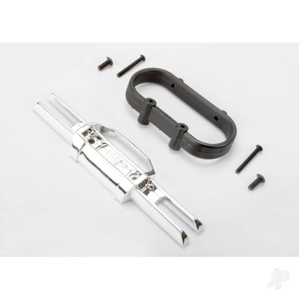 Traxxas Bumper, Rear (chrome) / bumper mount, Rear / 4x10mm BCS (2 pcs) / 3x25mm BCS (2 pcs) TRX5336A